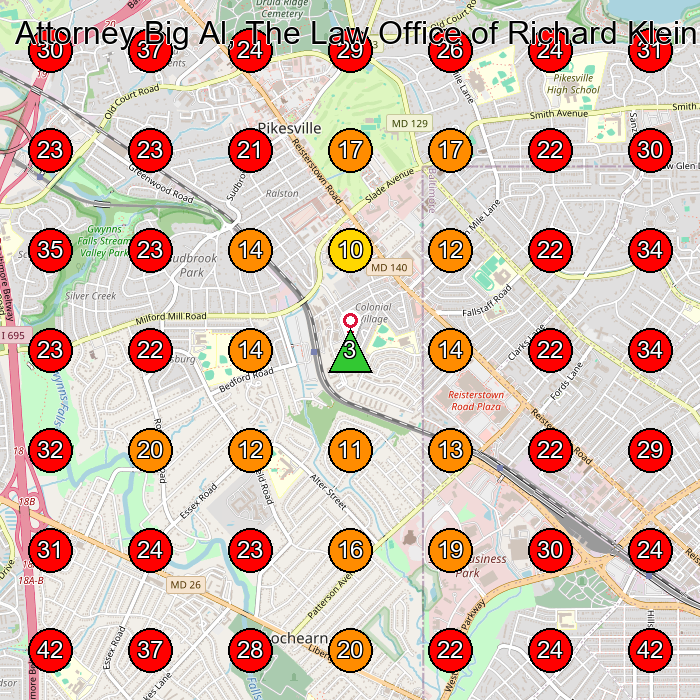 Attorney Big Al, The Law Office of Richard Klein GeoGrid visibility map for Personal Injury Attorney in Baltimore